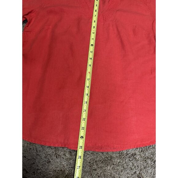 TALBOTS Red Irish Linen Vneck Popover Blouse Top Casual Basic Minimal Light L - Picture 6 of 7